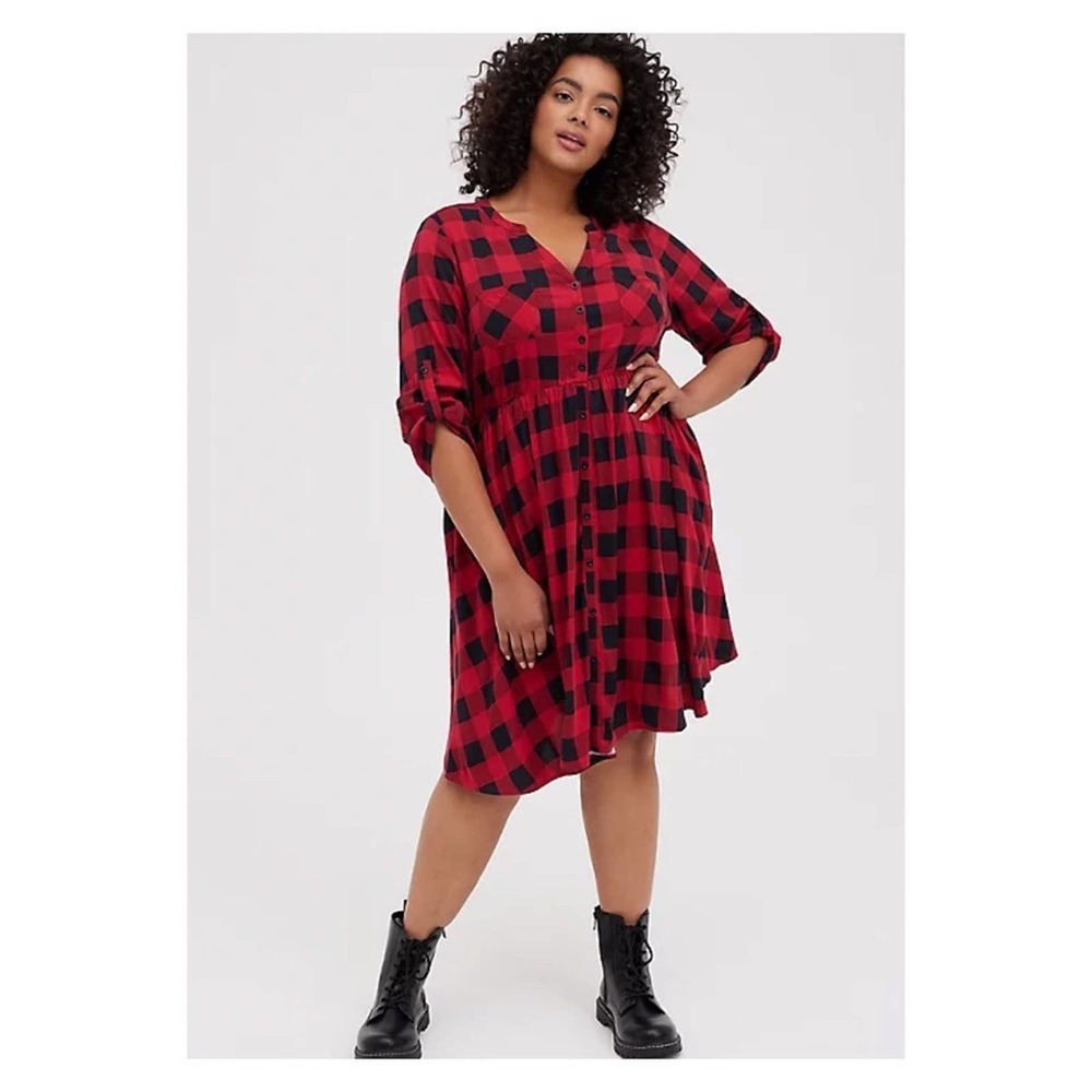 Torrid Red Plaid Challis Shirt Dress Sz.4 NWT